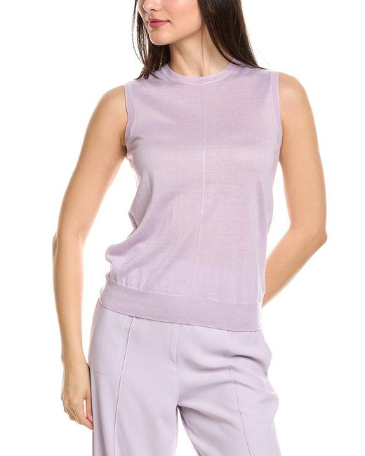 St. John Purple Fine Gauge Lurex Knit Wool-Blend Shell