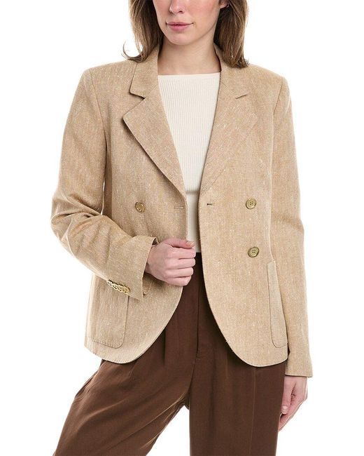 Lafayette 148 New York Natural Double Breasted Silk & Linen-blend Blazer