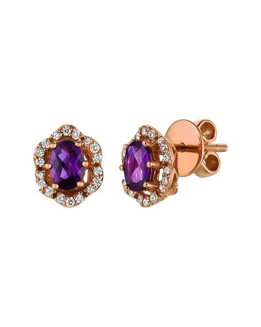 Le Vian Pink 14k Strawberry Gold 1.09 Ct. Tw. Diamond & Rhodolite Earrings