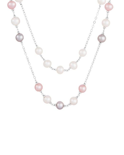 Splendid White Rhodium Plated 7-10mm Pearl Cz Pendant Necklace