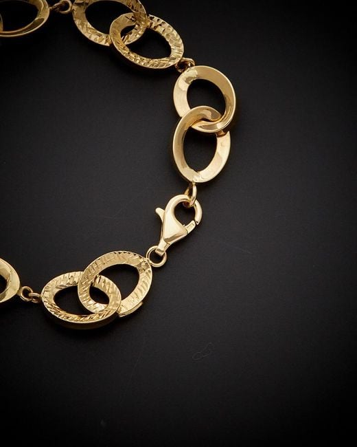 Italian Gold Black 14k Polished & Diamond-cut Double Interlocking Oval Bracelet