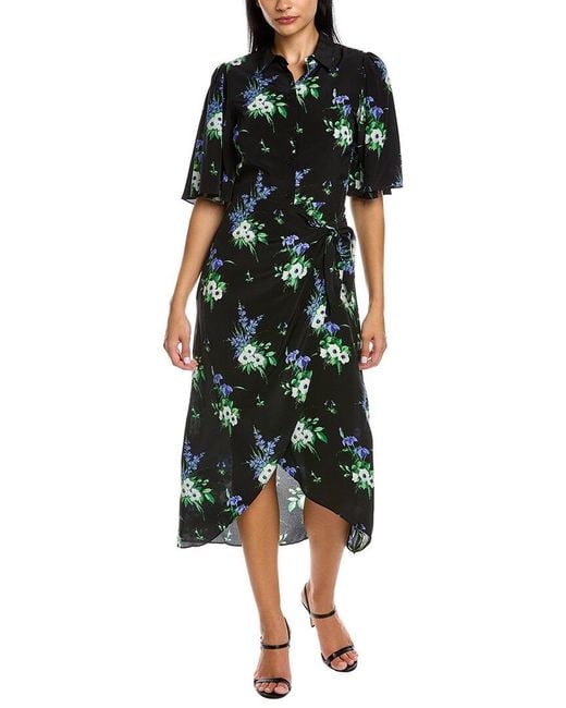 Les Rêveries Green Flutter Sleeve Silk Midi Dress