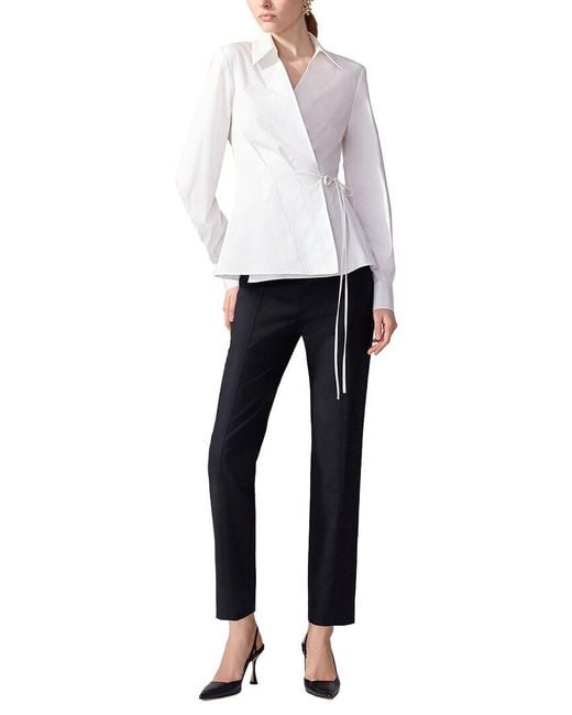 Carolina Herrera White Collared Wrap Top