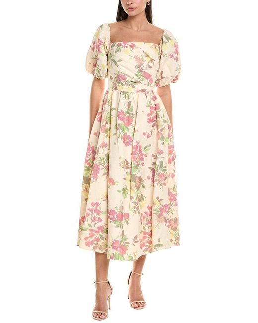 Shoshanna Natural Zarah Linen-Blend Midi Dress