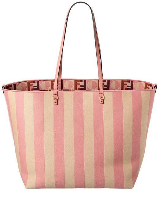 Fendi Pink Roll Large Canvas & Leather Tote