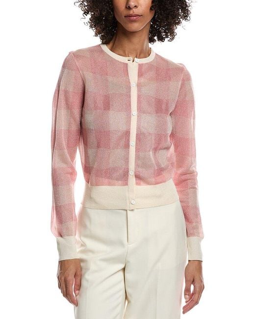 Lela Rose Red Sheer Plaid Cardigan