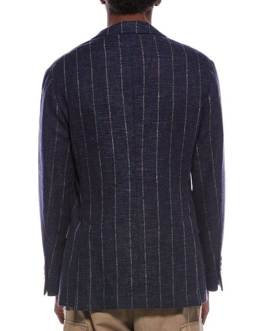 Brunello Cucinelli Blue Linen & Wool-Blend Blazer for men