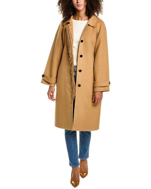 Sandro Fringe Wool Coat in Natural Lyst UK