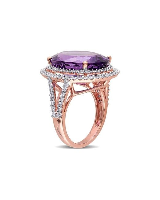 Diamond Select Cuts Purple 14k Rose Gold 20.28 Ct. Tw. Diamond & Amethyst Ring