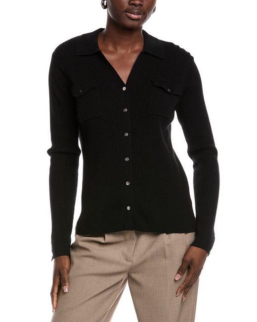 Minnie Rose Black Cashmere Button-Up Sweater