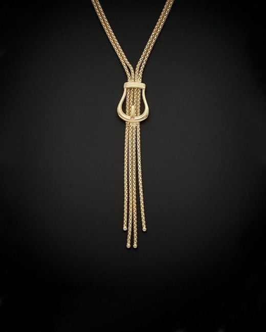 Italian Gold Black 18k Buckle Lariat Necklace