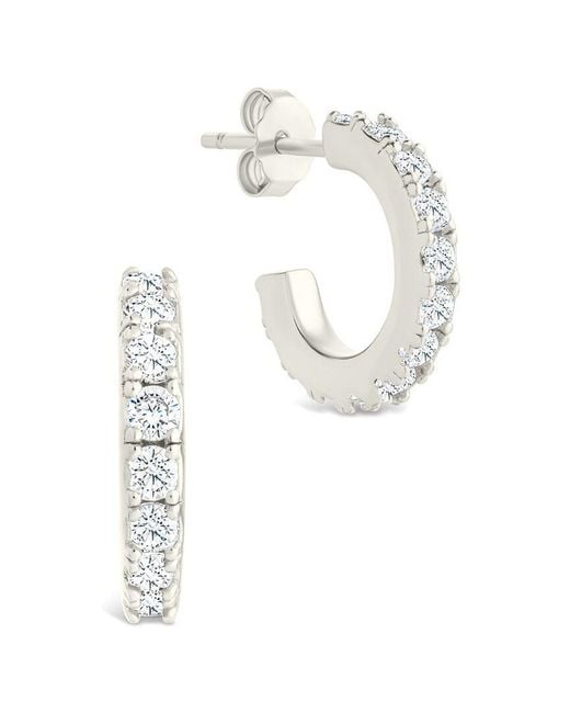 Sterling Forever White Silver Cz Bezel Statement Tube Hoop Earrings