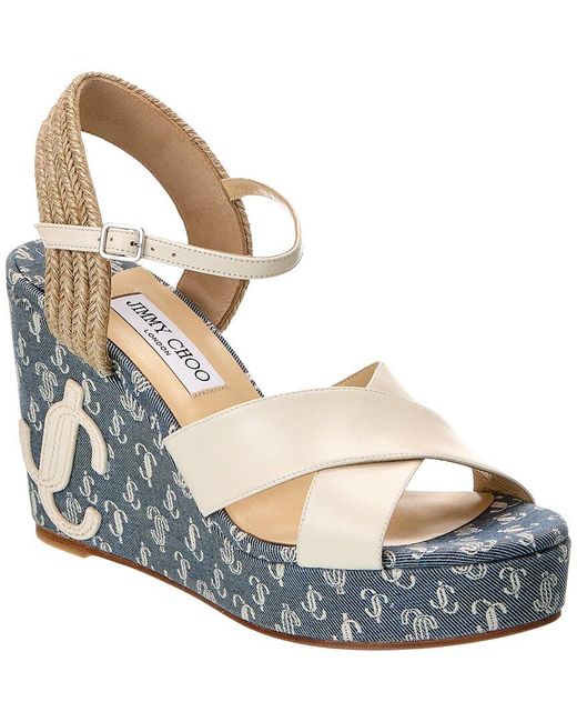 Jimmy Choo Dellena 100 Canvas Wedge Sandal in Blue | Lyst Canada