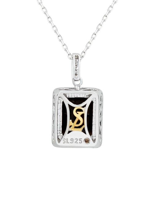 Suzy Levian White Silver 0.02 Ct. Tw. Diamond & Gemstone Unique Halo Pendant