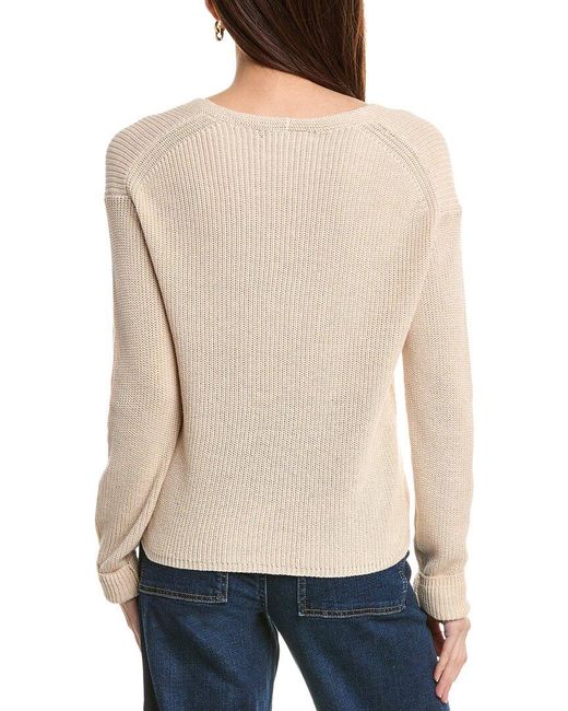 Hannah Rose Natural Cropped Loose Shaker V-Neck Cashmere-Blend Sweater