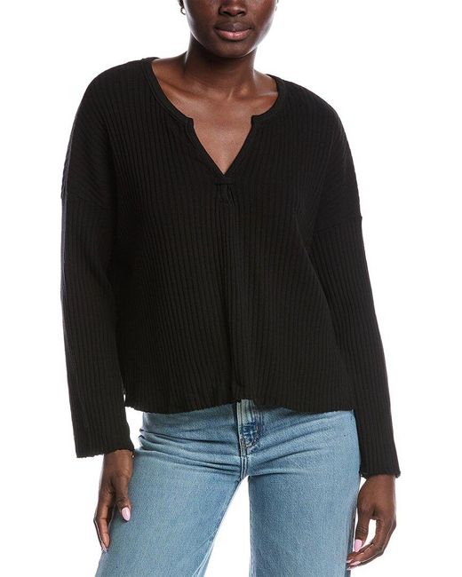 Project Social T Black Getaway Notch Neck Sweater Rib Pullover