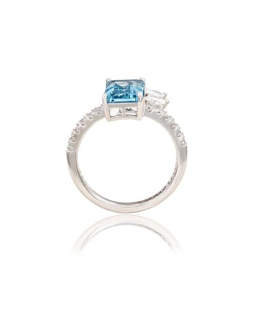 Suzy Levian Blue Silver Cz Ring
