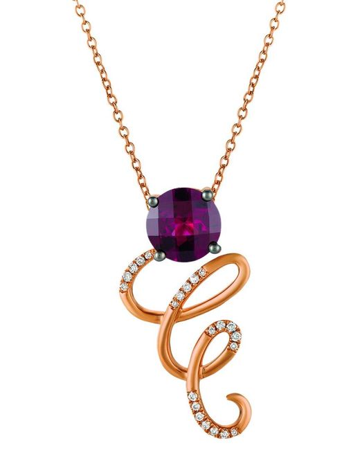 Le Vian Pink 14k Strawberry Gold 1.69 Ct. Tw. Diamond & Rhodolite Pendant Necklace