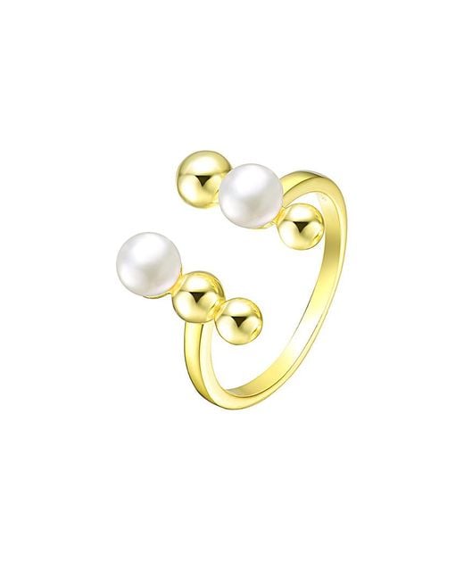Genevive Jewelry Metallic 18k Over Silver 5mm Freshwater Pearl Ring