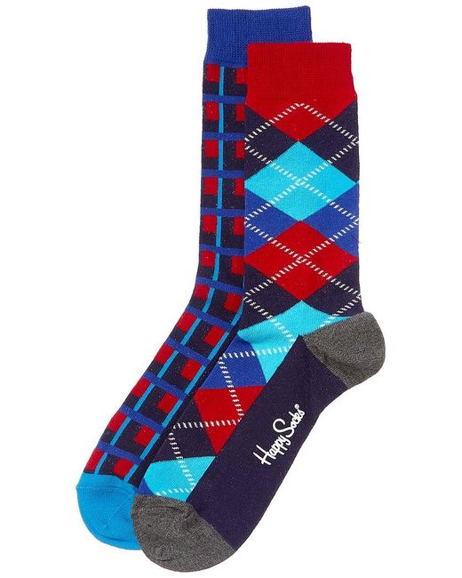 Happy Socks Blue 2-pack Argyle Sock for men