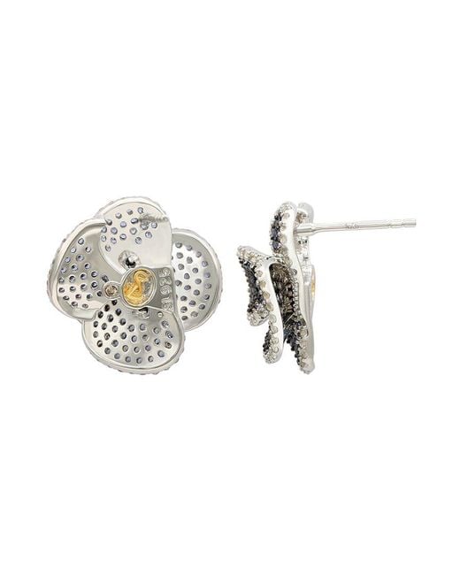 Suzy Levian Blue Silver 0.02 Ct. Tw. Diamond & Gemstone Earrings