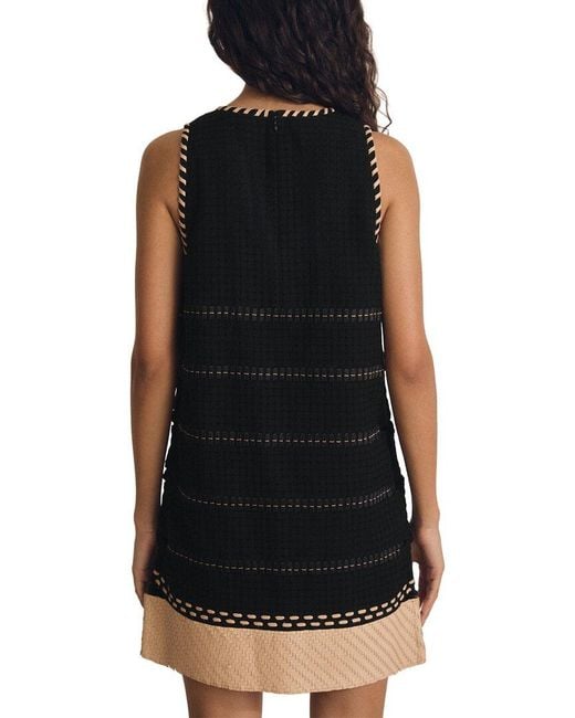 Reiss Black Lawrence Whipstich Leather-Trim Woven Dress