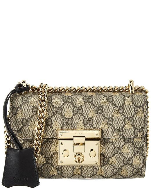 Gucci Padlock Small GG Bees Supreme Canvas Shoulder Bag in Metallic | Lyst