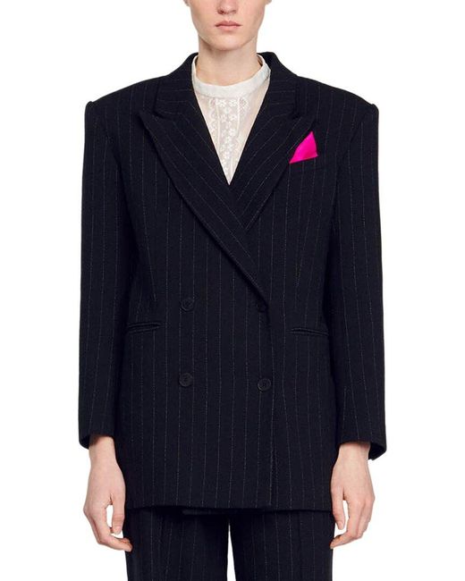 Sandro Blue Gala Linen-Blend Blazer