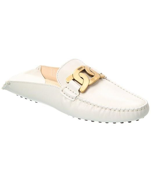 Tod's White Gommini Leather Mule