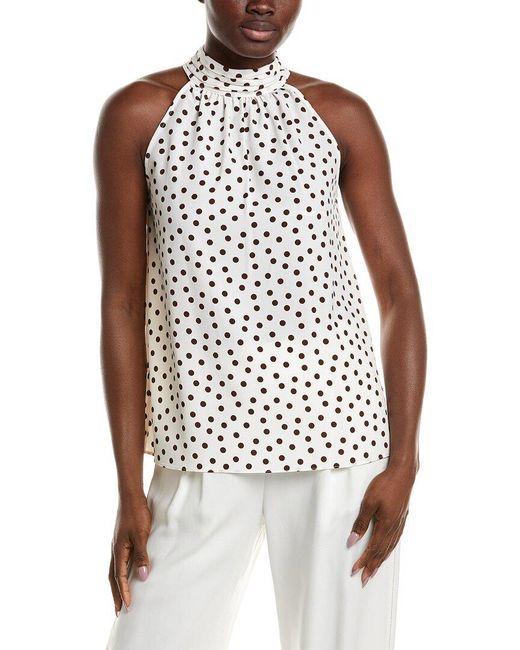 Anne Klein White Shirred Neck Blouse