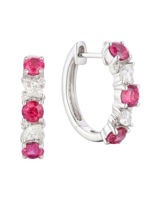 Gregg Ruth Pink 14K 1.83 Ct. Tw. Diamond & Ruby Huggie Earring