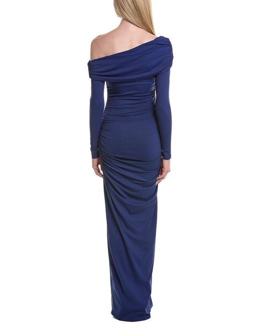 Susana Monaco Blue One-arm Off-shoulder Side Slit Maxi Dress