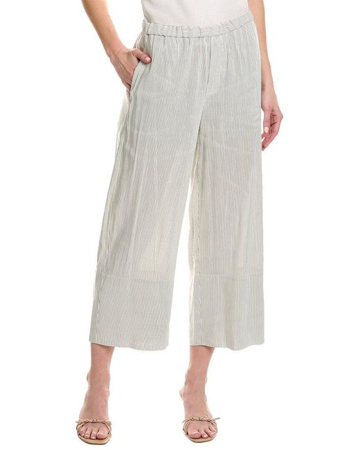 Vince Gray Striped Pull-on Cropped Linen-blend Pant