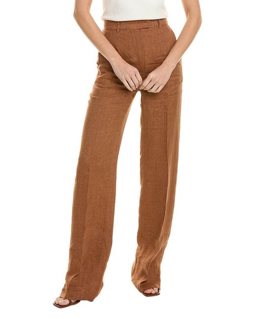 Max Mara Brown Studio Alcano Long Linen Trouser