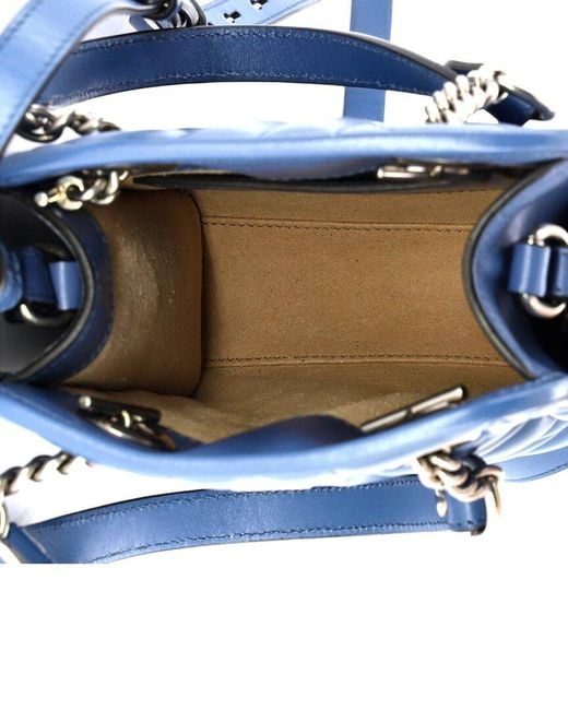 Gucci Blue Matelasse Leather GG Marmont Handle Crossbody Mini (authentic Pre- Loved)