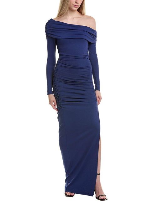 Susana Monaco Blue One-arm Off-shoulder Side Slit Maxi Dress