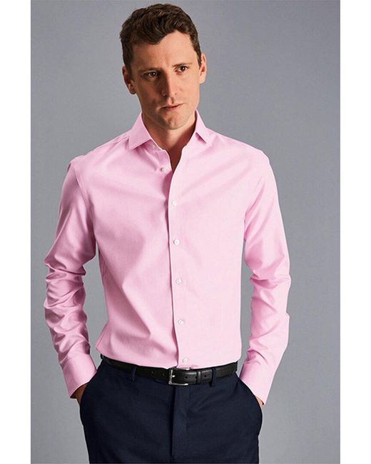 Charles Tyrwhitt Pink Non-iron Twill Cutaway Slim Fit Shirt for men