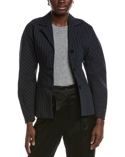 Ganni Black Stretch Stripe Fitted Blazer