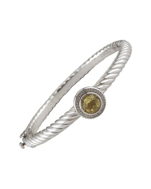Diamond Select Cuts Metallic Silver & Steel 1.80 Ct. Tw. Diamond & Citrine Bangle Bracelet