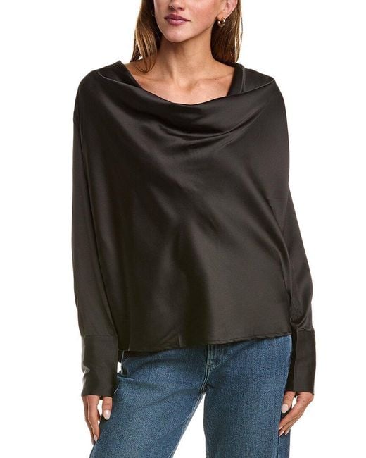 LUXE ALWAYS Black Satin Cowl Neck Blouse