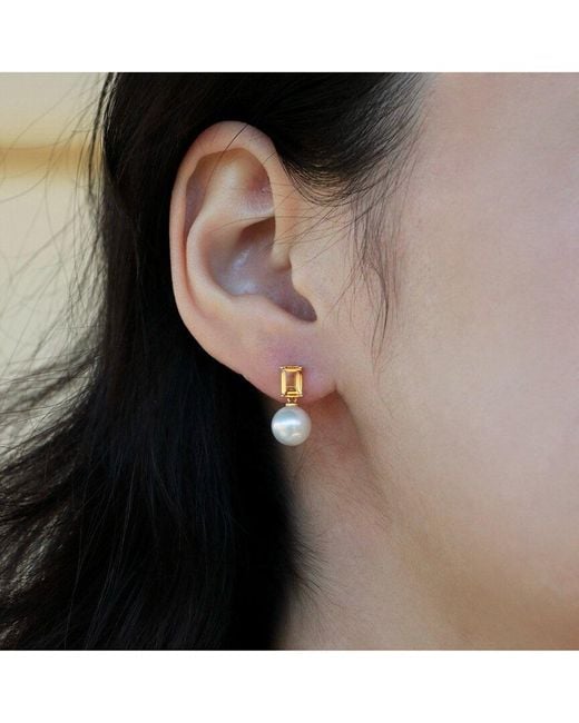 Kai Fine Jewelry Metallic 14K 1.10 Ct. Tw. Citrine & 8-9Mm Pearl Drop Earrings