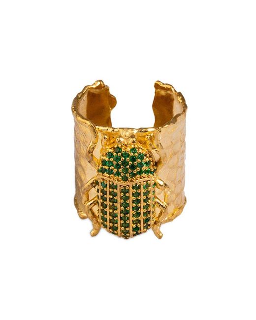 Ebru Jewelry Metallic Protection & Luck Plated Cz Cuff Ring