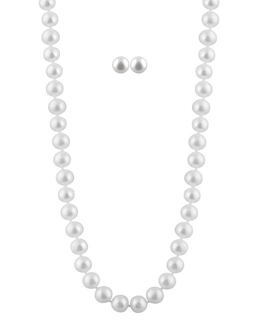 Splendid White Silver 7-7.5mm Pearl Earrings & Necklace Set