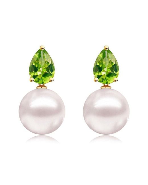 Kai Fine Jewelry Green 14K 0.90 Ct. Tw. Peridot & 8-9Mm Pearl Drop Earrings