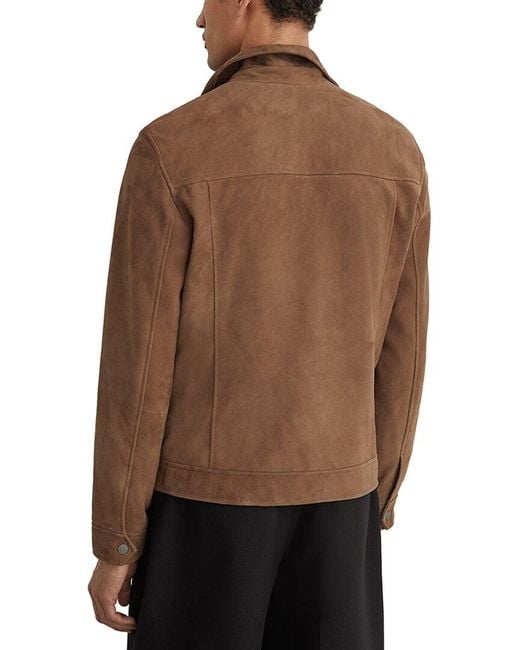 Reiss Brown Sliken Suede Jacket for men