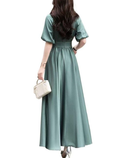 BURRYCO Green Short Sleeve Solid Maxi Dress