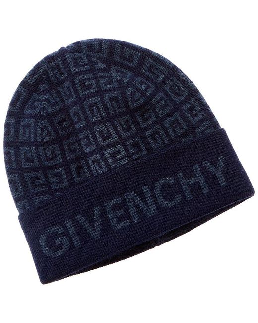 Givenchy Blue Logo Knit Wool & Cashmere-blend Beanie