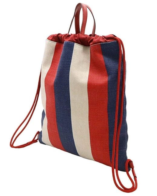 Gucci Red Canvas & Leather Tricolor Drawstring Backpack (Authentic Pre-Loved)