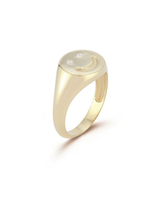 Sphera Milano White 14k Over Silver Cz Smiley Face Signet Ring