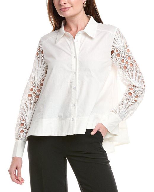 Gracia White Eyelet Sleeve Shirt
